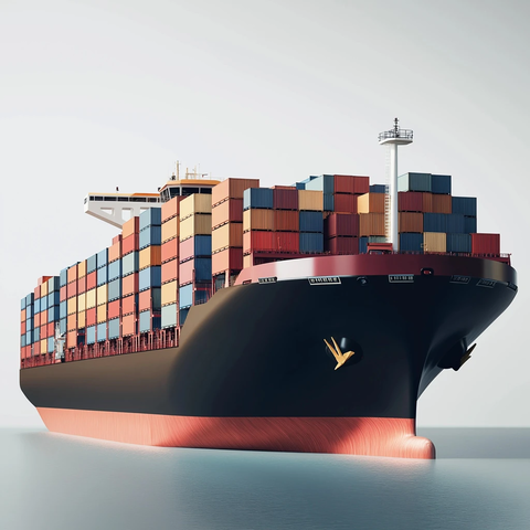 大型货船载满集装箱侧视图