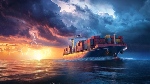 风暴海面小船与巨型货轮