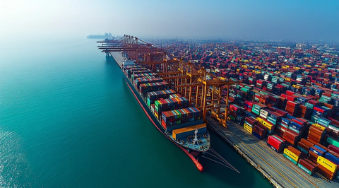 集装箱船码头卸货场景