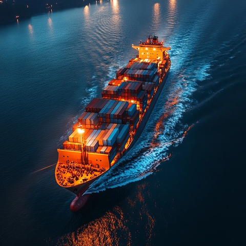 货轮载满集装箱前行