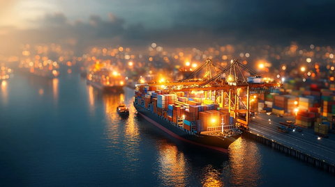 空中俯瞰发光物流枢纽