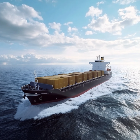 远洋货轮航行海面