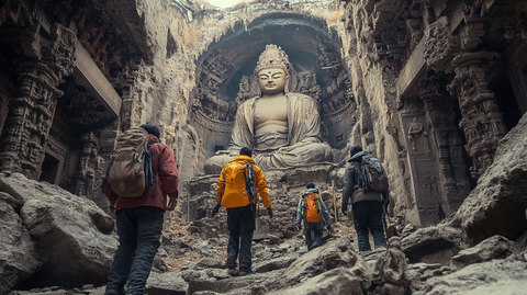 游客参观巨大佛像的探险之旅