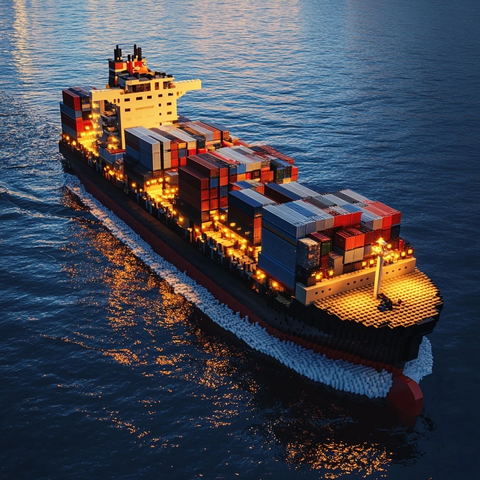 乐高货船载集装箱夜航