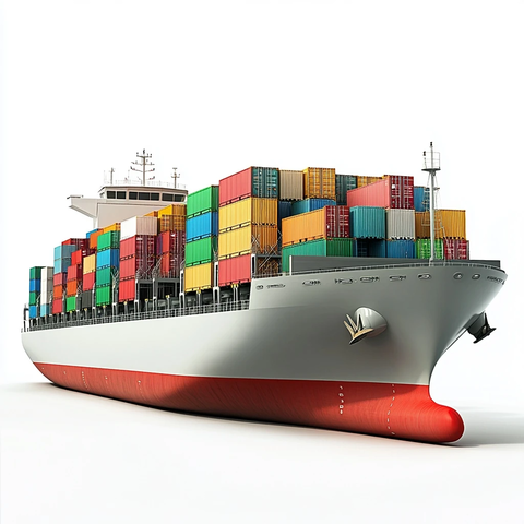 满载货柜的货轮侧面视角