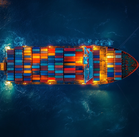 货轮甲板堆放彩色集装箱