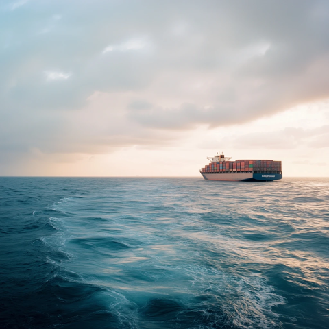 远洋中的集装箱船