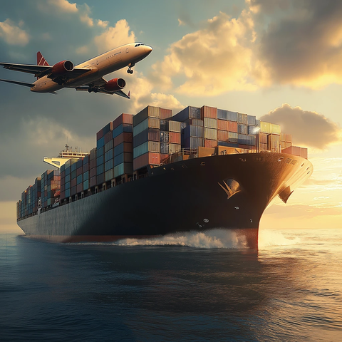 超现代货轮载飞机航行海洋