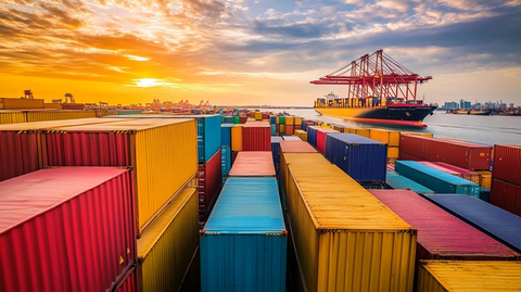 港口堆放彩色集装箱