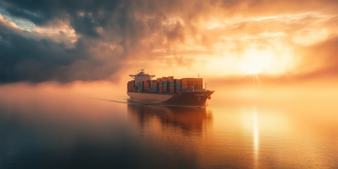 日出海面货船航行