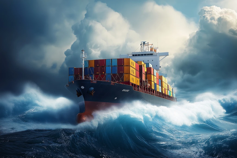 货轮穿越巨浪远洋航行