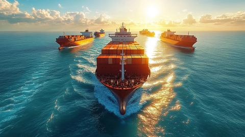 货船驶过闪耀海面