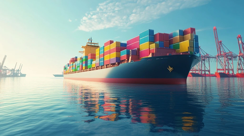 大型货船运载彩色集装箱