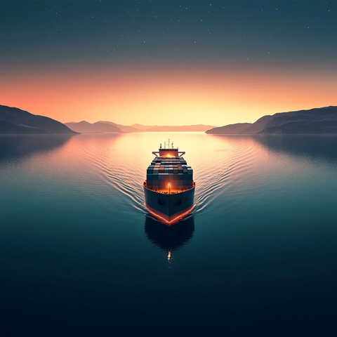 货运船平静海面航行路径