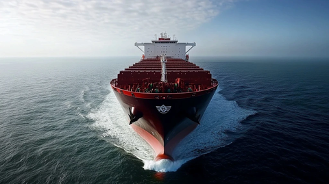 红色货船高速航行