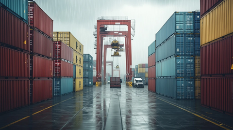 彩色集装箱与工业吊车