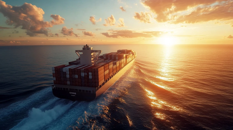 集装箱船白帆蓝海日落