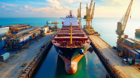 货船码头水泥地海洋前视图