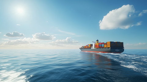 满载货柜船航行海洋