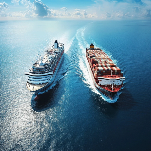 游轮与货轮并行航行