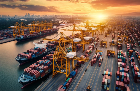 集装箱港口与货船