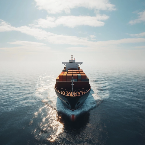 货轮运输集装箱驶向镜头