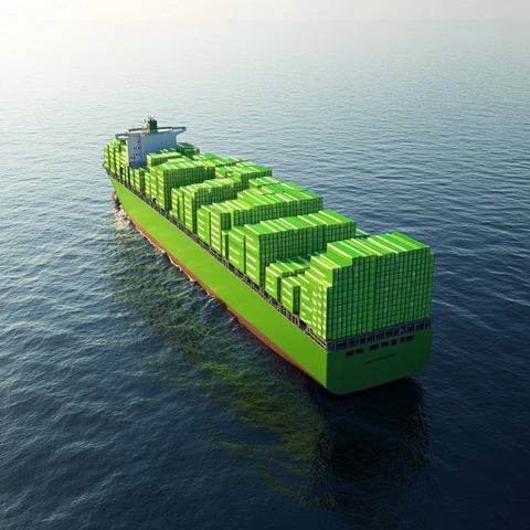 大型集装箱船满载绿色集装箱