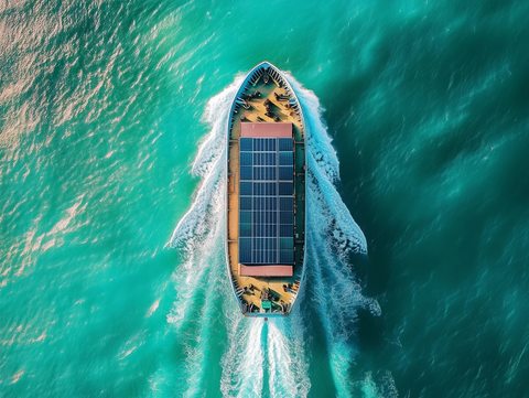 电动货轮航行碧海蓝天