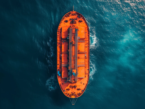 橙色商船深蓝海上