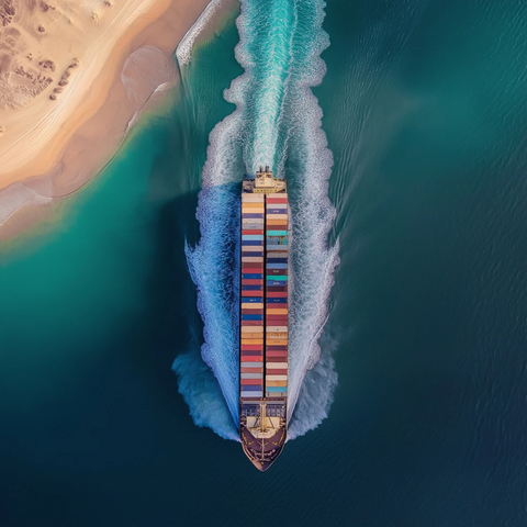 货轮驶离港口场景