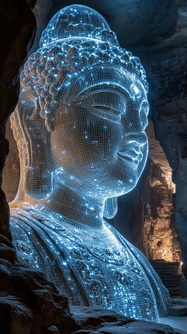 石窟中佛像的三维网格模型图