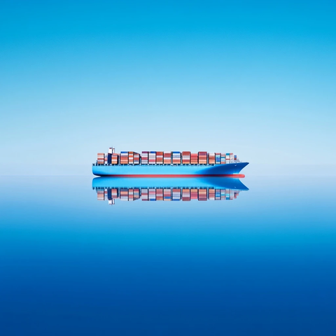 蓝色天空与船影倒映