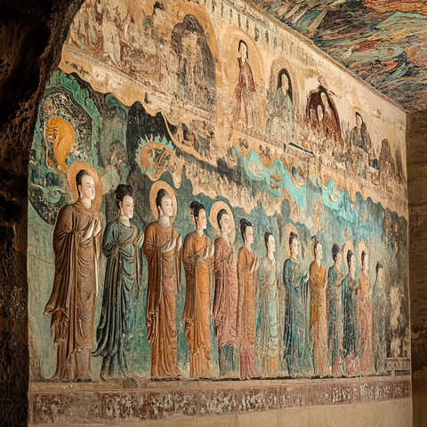 敦煌壁画上神态各异的众佛像