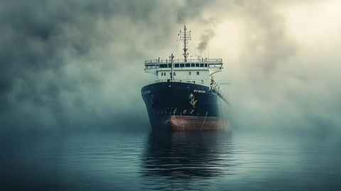 孤船消失雾海平静无垠