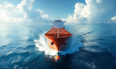 远洋货轮穿越广阔海域