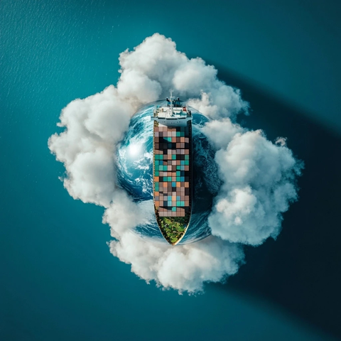 地球云层水面货船