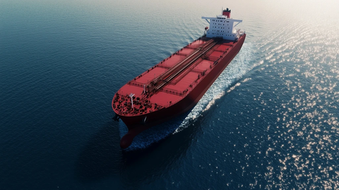 红色货船海上高角度