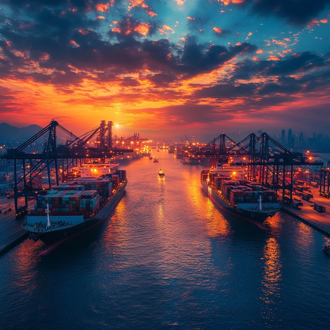 繁忙港口货运场景