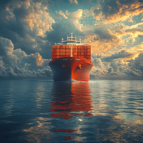 集装箱船庆祝国旗飘扬