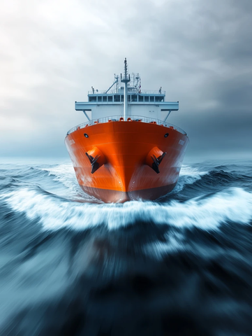 橙色油轮模糊海洋低角度聚焦