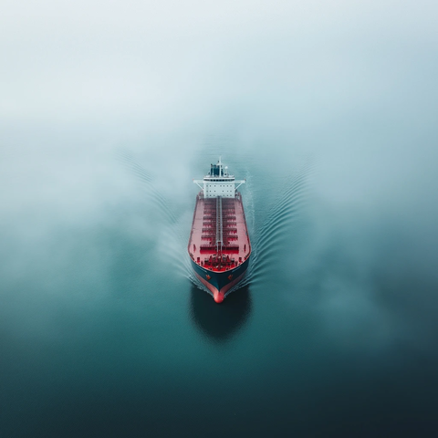 雾海中的油轮航行场景