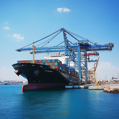 大型货轮集装箱装卸场景