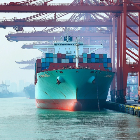 货轮装载上海港口景观