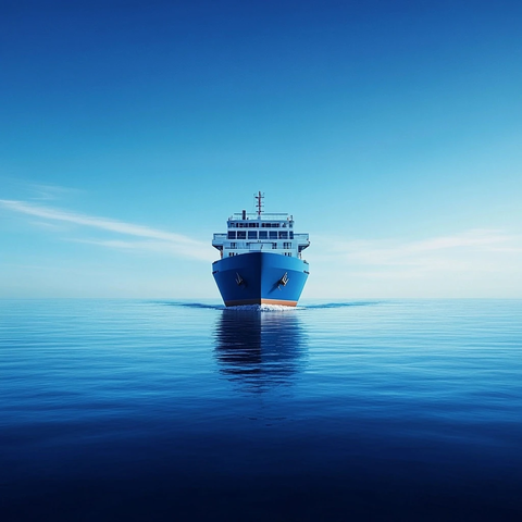 蓝色货船平静海面