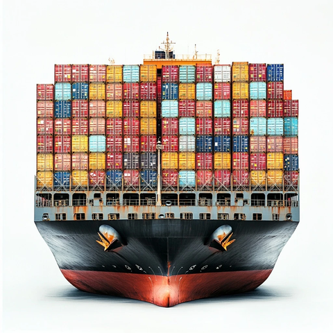 巨大集装箱船与多彩货柜