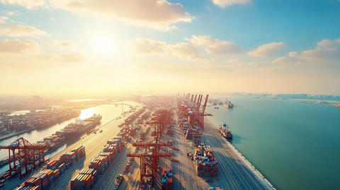 繁忙航运场景阳光照耀海面