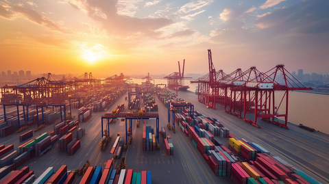 集装箱码头日出光影