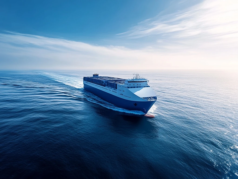 蓝色邮轮航行平静海洋