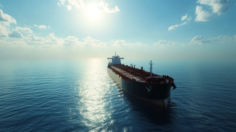 油轮航行海洋阳光下