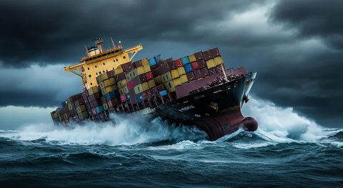 倾斜货轮与堆积集装箱